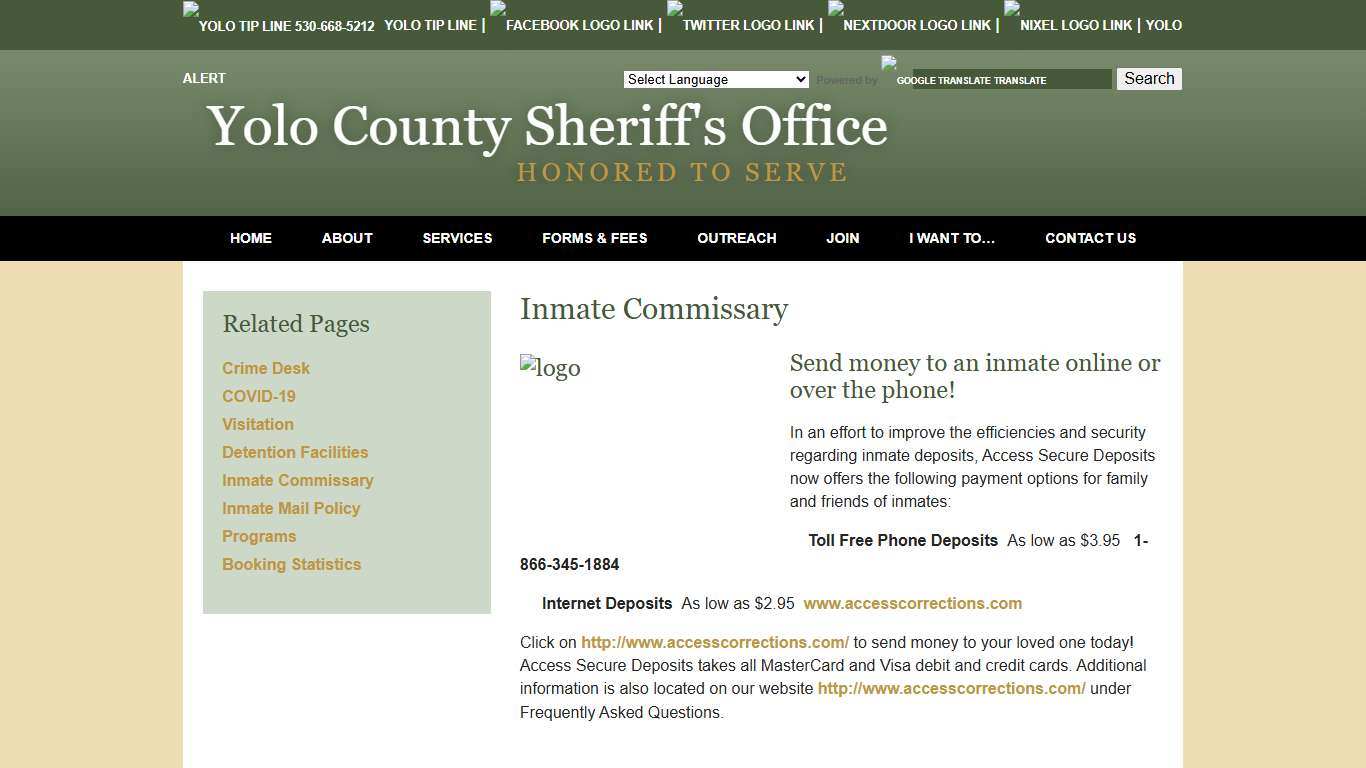 Inmate Commissary - Yolo County Sheriff's Office Woodland, CA