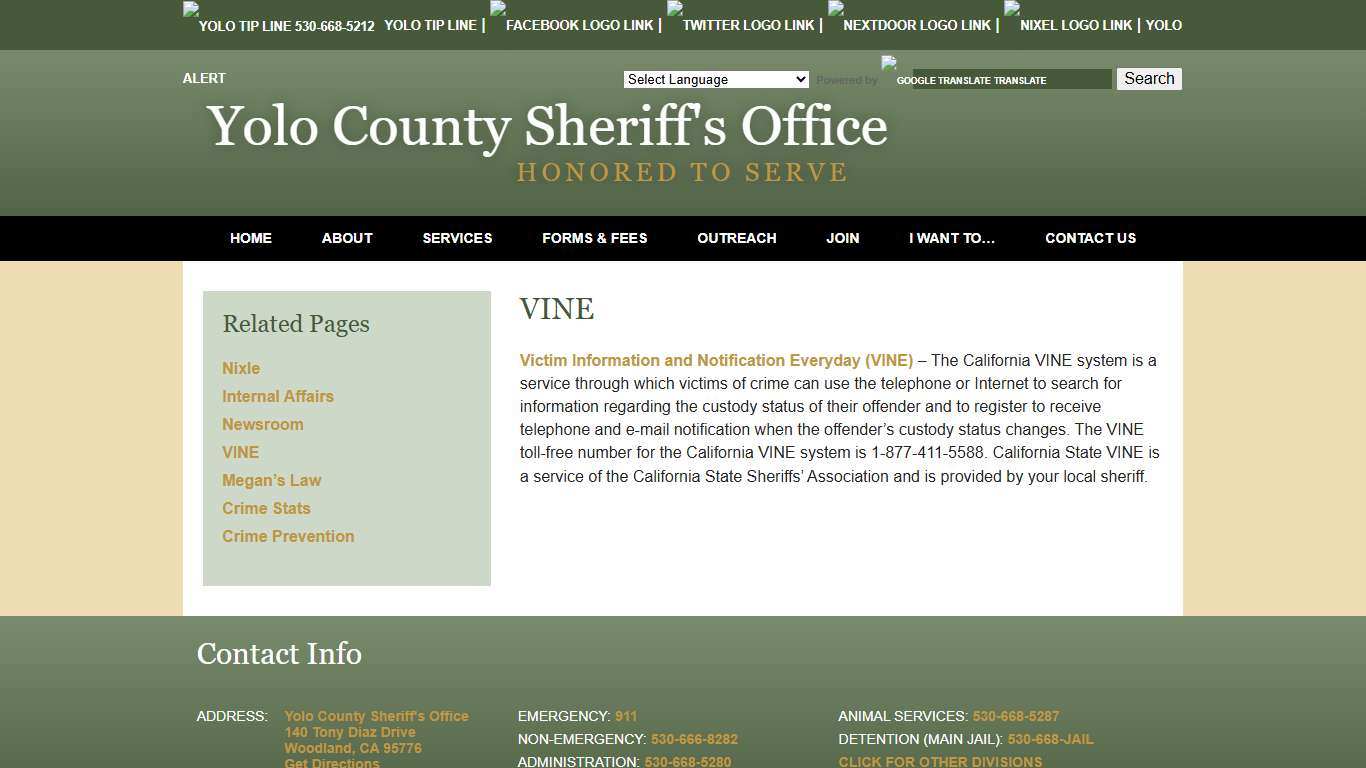 VINE - Yolo County Sheriff's Office Woodland, CA